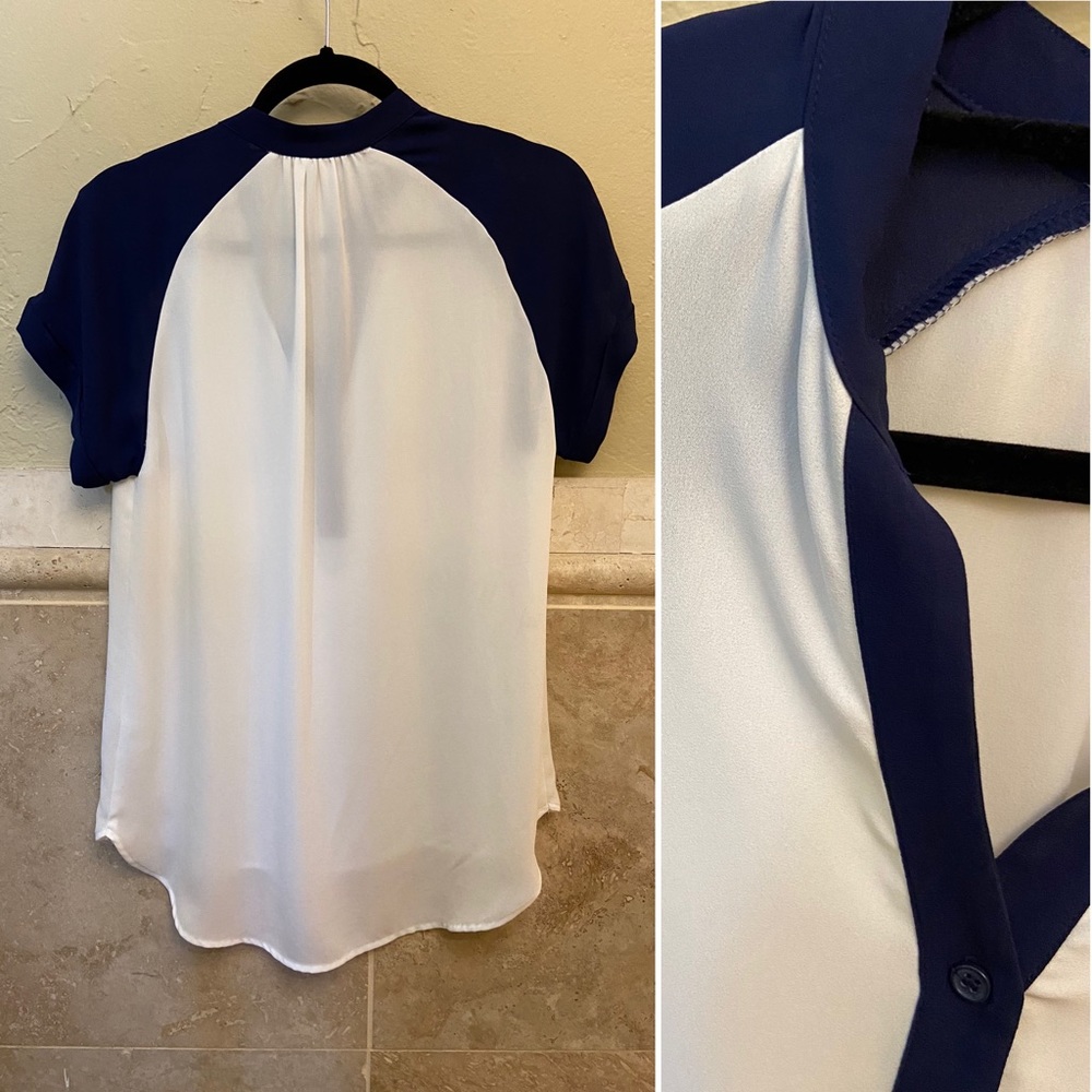 BELLATRIX Baseball Tee Blouse Blue White sz S - Picture 2 of 4